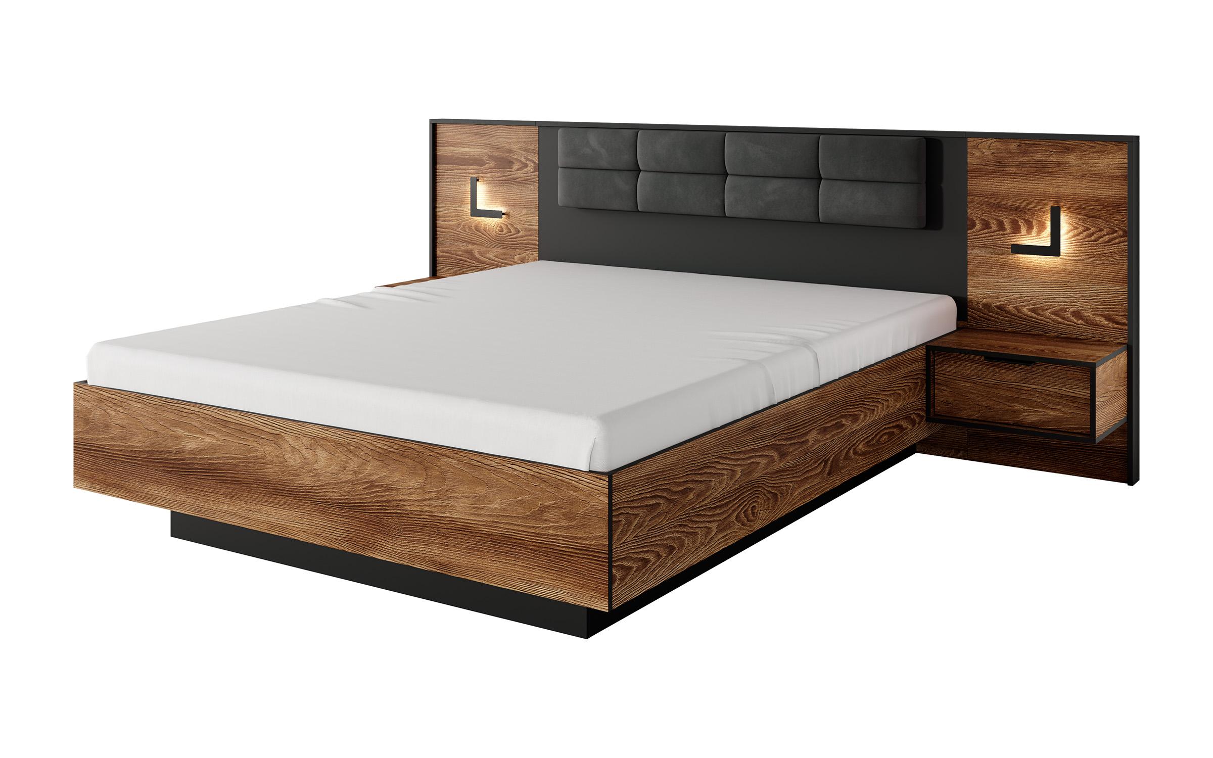 Спална Самира за душек 160/200 + LED осветлување + 2 бр. ноќни шкафчиња, костен + антрацит  3